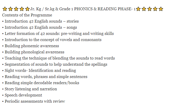 Jolly Phonics Reading Online Live Classes-Grade-LKG / UKG 4-5 Years | Duration of Classes: 10 Months / 2 times a Week / 1 hour - Image 2
