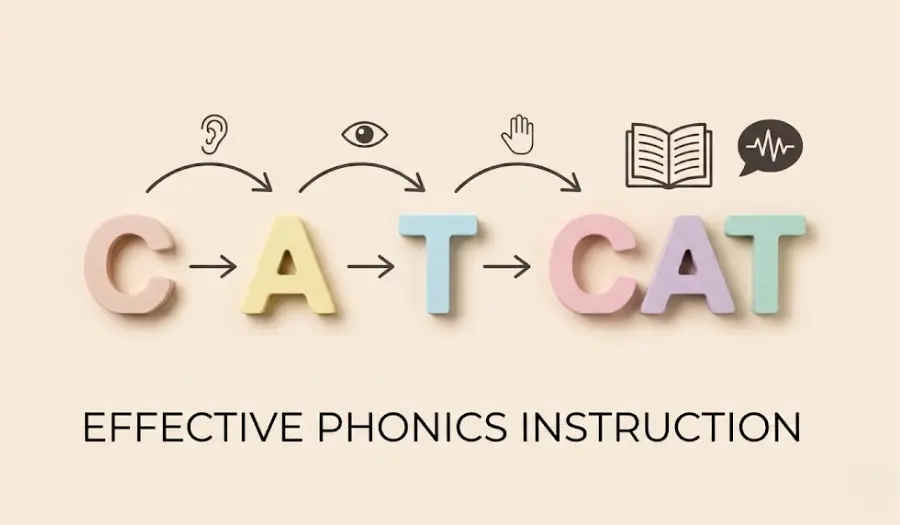 Children developing phonemic awareness by identifying, blending, and segmenting individual sounds in words