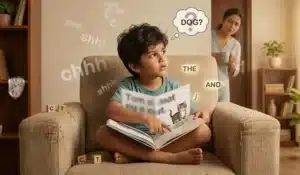 Child guessing words while reading instead of sounding out words using phonics